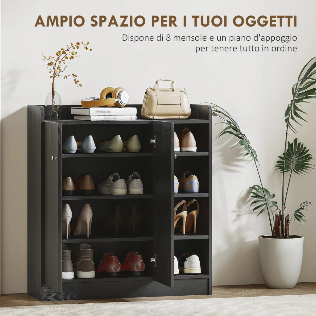 Scarpiera Armadio con 4 Ripiani Aperti e 2 Ante ¨C Zephmum ¨C 83x30x90 cm, Nero