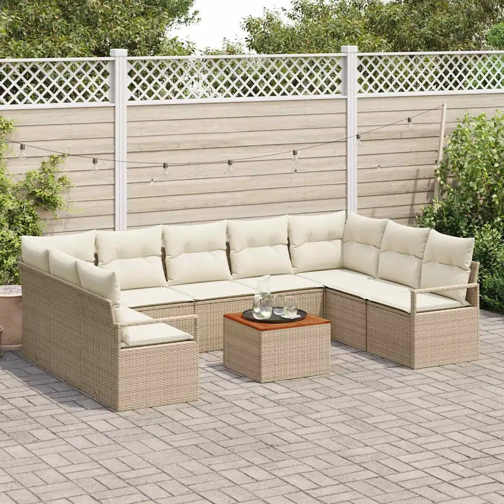 Set Divano da Giardino con cuscino 10 pcs Beige polyrattan