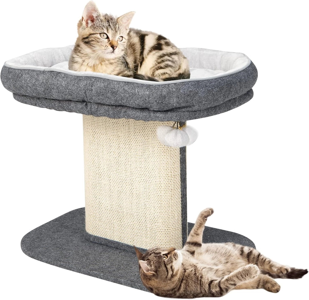 Tiragraffi per Gatti, Albero Tiragraffi Gatto con Grande Cuccia in Peluche e Tiragraffi in Sisal e Palla, Tiragraffi da Divano in Legno per Gatti Piccoli, Portata 20 kg (Grigio)