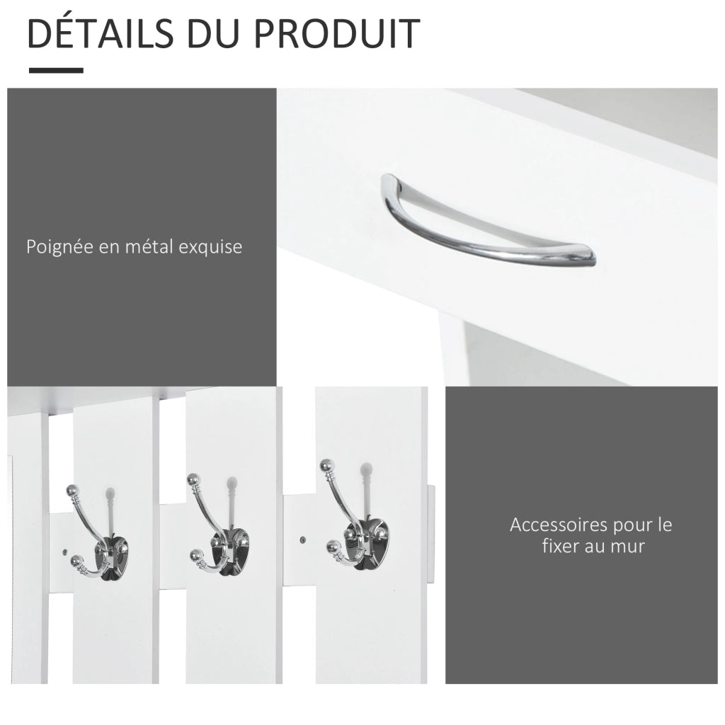 Set mobile ingresso 3 in 1 con appendiabiti, specchio e panca portascarpe ¨C Xylo ¨C Bianco, 6 ganci