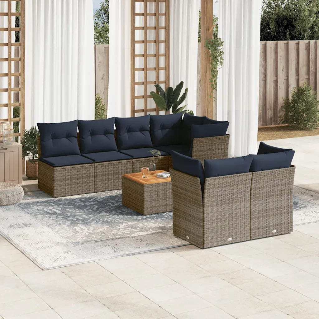 Set Divani da Giardino 8 pz con Cuscini Grigio in Polyrattan