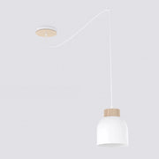 Lampada a sospensione KRU in acciaio bianco opaco e legno