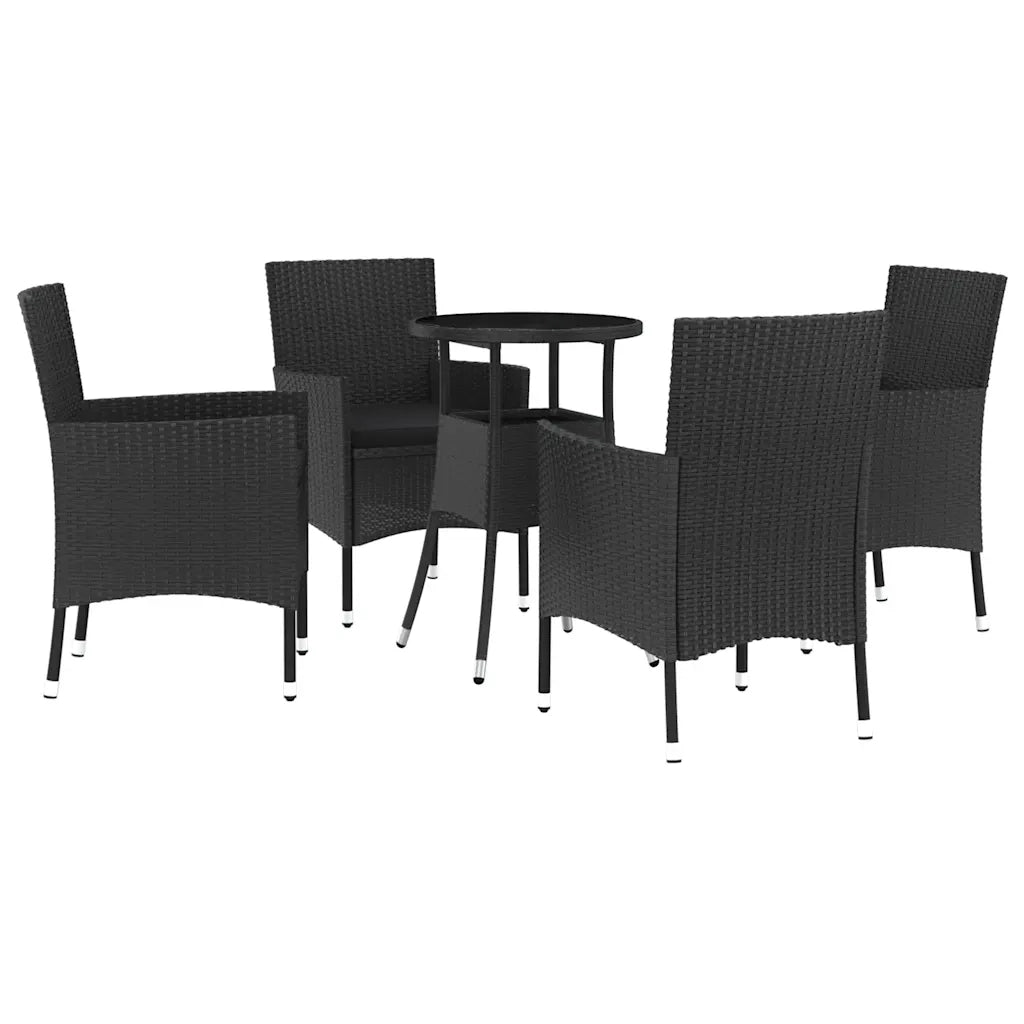 Set Bistr¨° da Giardino 5 pz | Set Salotto da Giardino con Cuscini in Polyrattan Nero