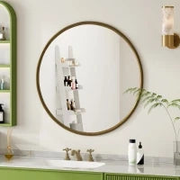 Specchio rotondo da parete con cornice in metallo, per parete, bagno, soggiorno, camera da letto, tavolo da trucco, corridoio, 80x2x80 cm, Bronzo