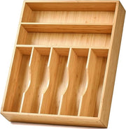 Organizzatore per la cucina in bambù, lavello da 13 pollici per posizionamento di stoviglie, separatori di cassetta extra profondi con tasche, complessivamente 7 tasche, organizzatore in legno