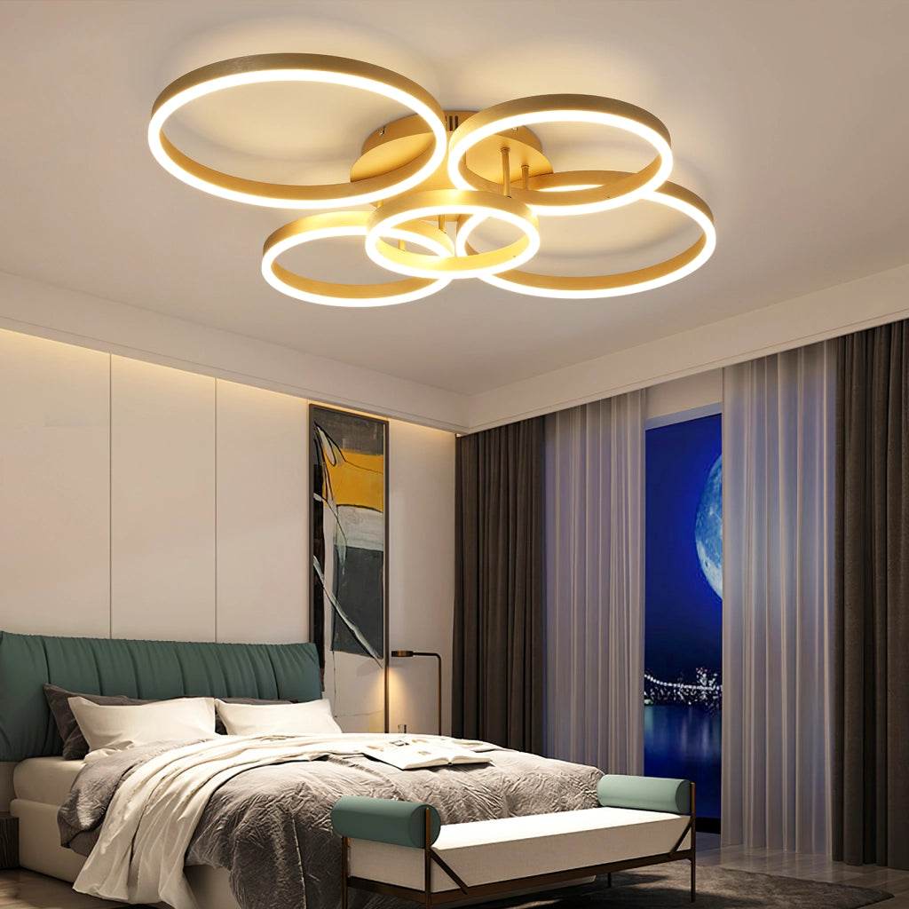 ZMH Lampada da soffitto plafoniera LED 78W dorata dimmerabile telecomando 5 anelli per soggiorno camera letto