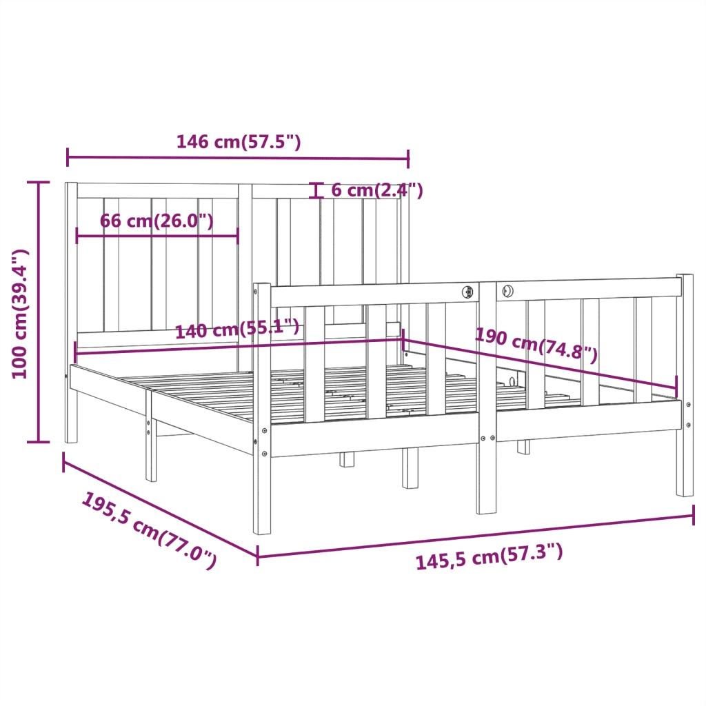 Giroletto-Struttura Letto Bianco in Legno Massello 140x190 cm 450013
