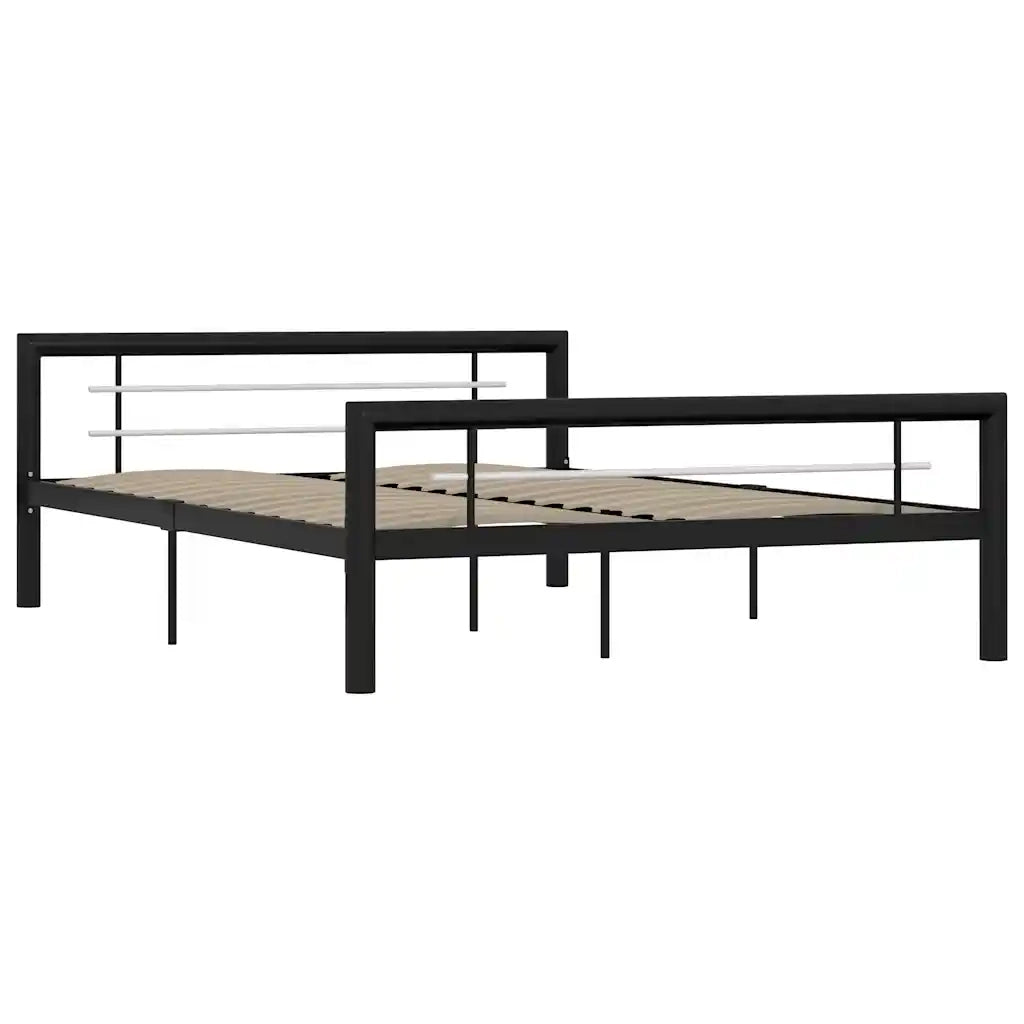 Letto matrimoniale | Letto per adulti | Giroletto Nero e Bianco in Metallo 140x200 cm