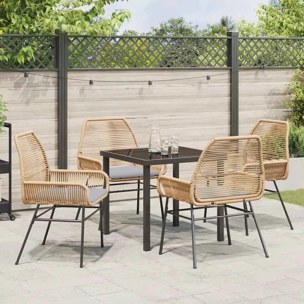 Set da Pranzo per Giardino con cuscino 5 pcs Marrone polyrattan
