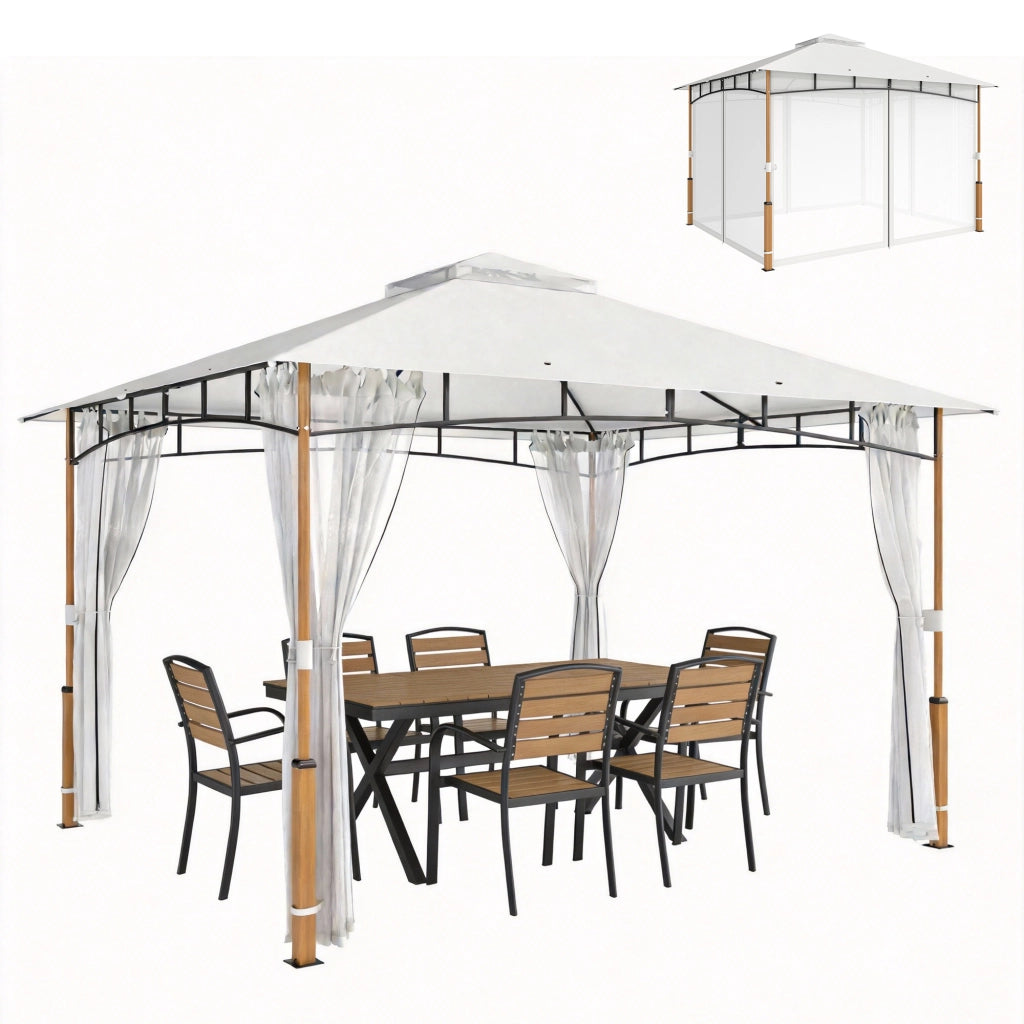 Gazebo 3 x 3,6 m, Tetto Doppio UPF50+ con Rete, Crema