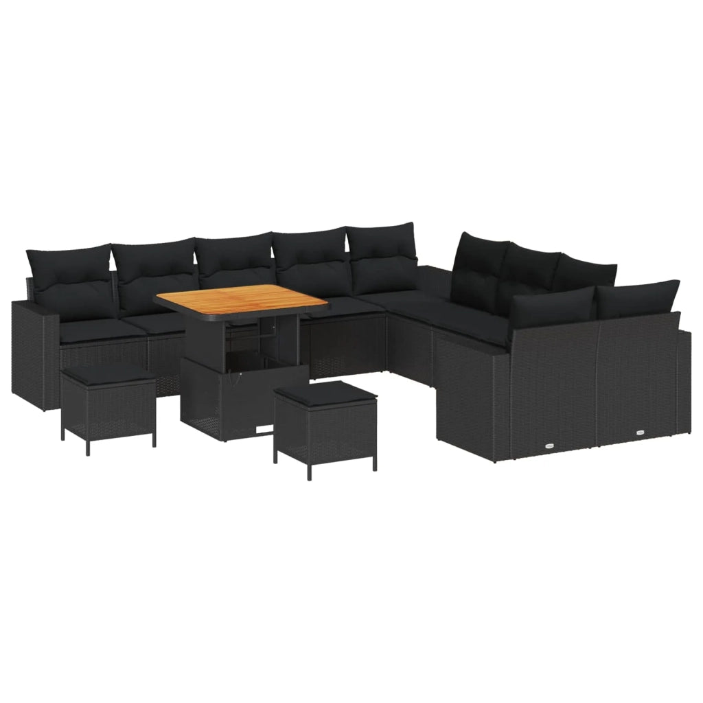 Set Divano da Giardino con cuscino 17 pcs Nero polyrattan