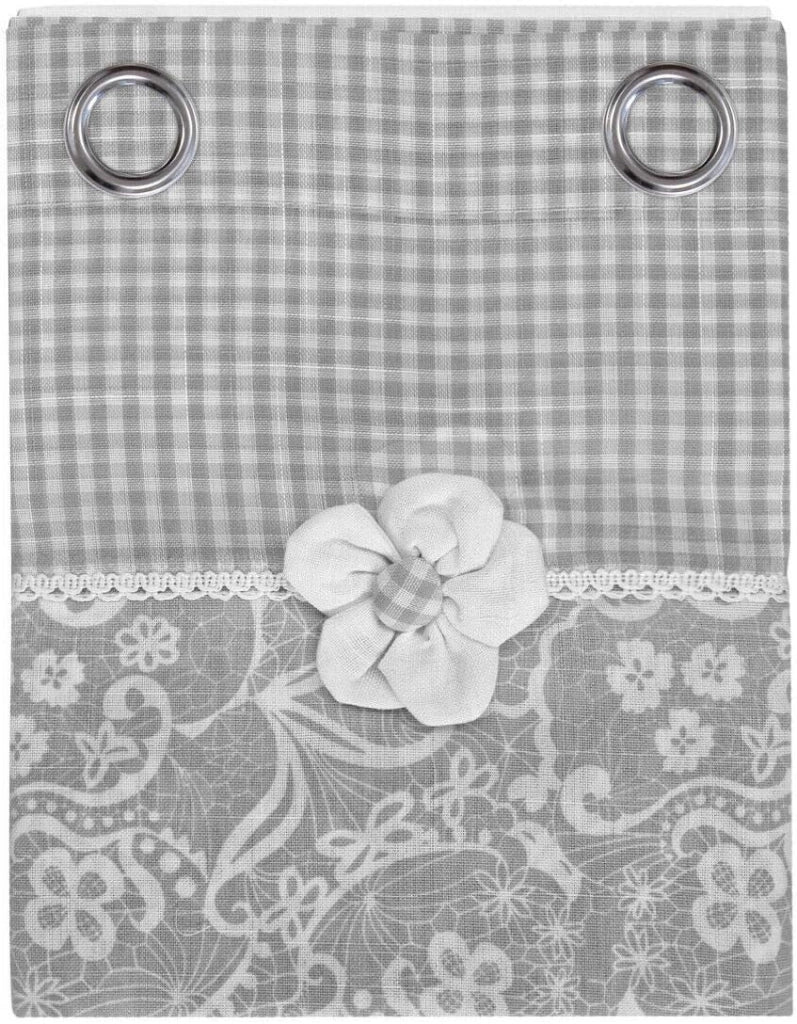 Tende Coppia Finestra Porta Interno 140x290 cm Tessuto Shabby Chic Margherita Grigio