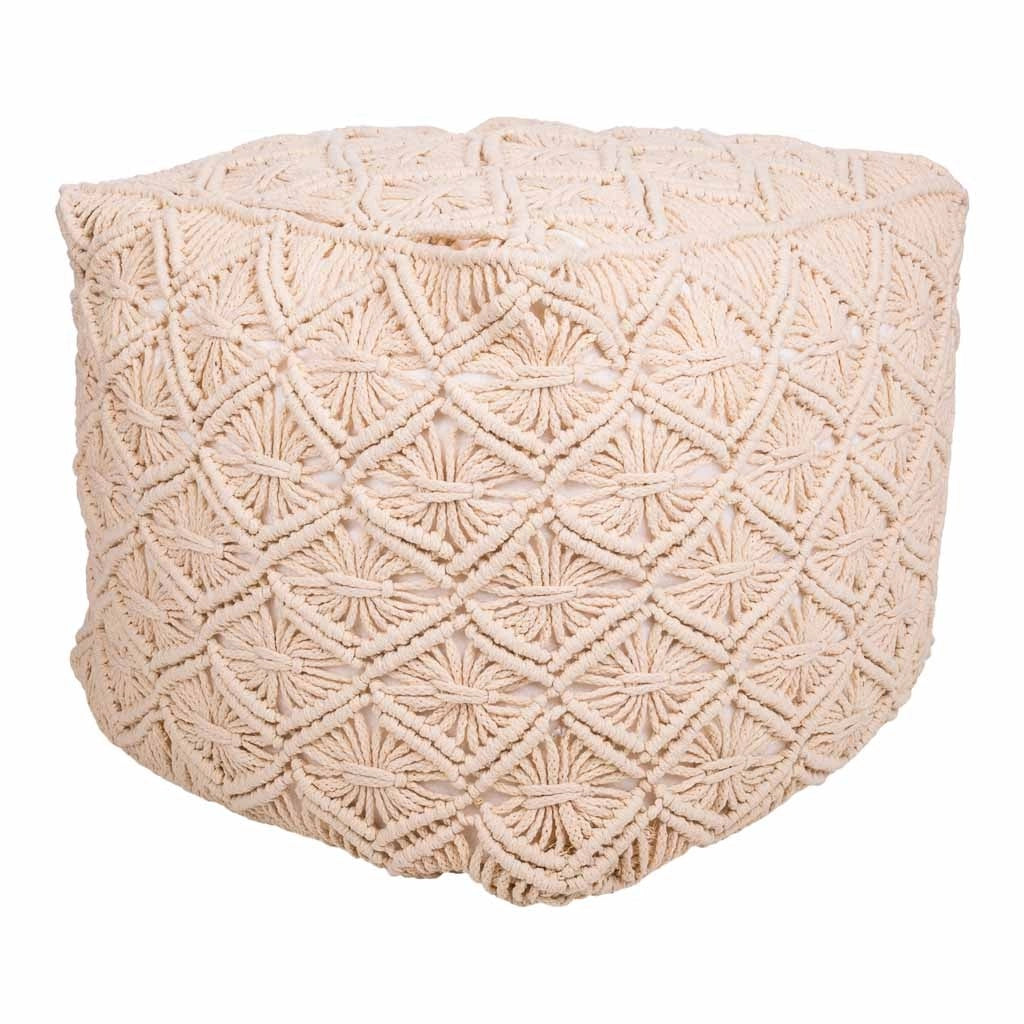 Puf in cotone intrecciato panna 45x45x40h