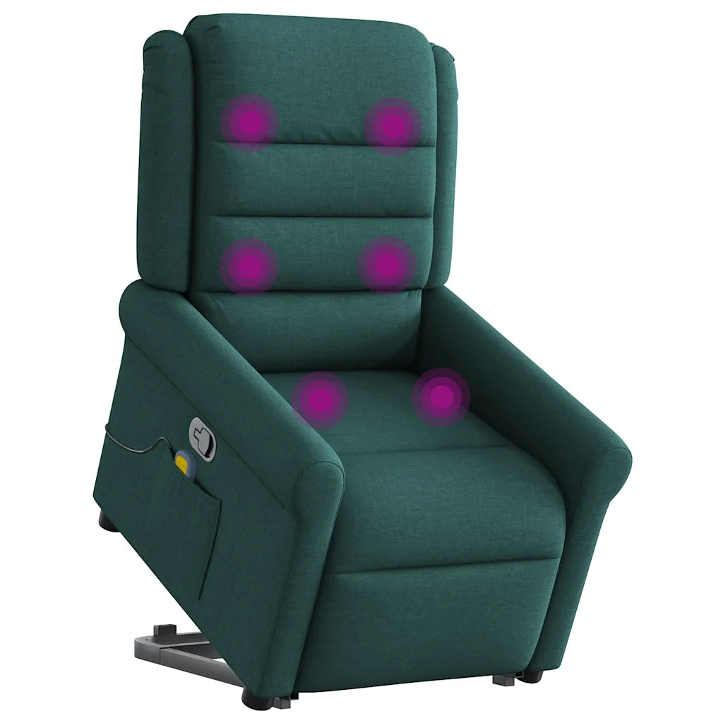 Poltrona Alzapersona Massaggiante | Sedia Relax Verde Scuro in Tessuto