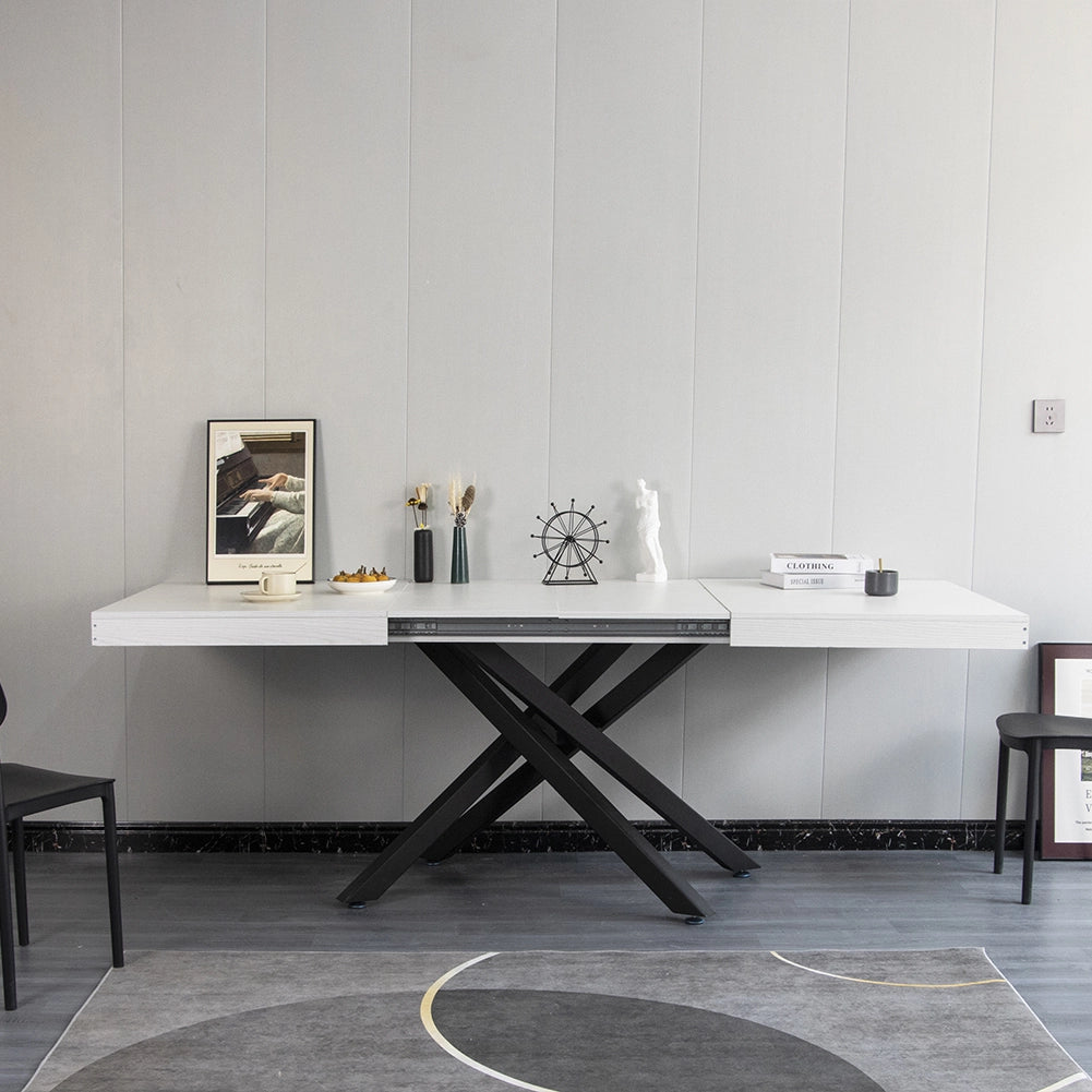 Tavolo Cucina Sala da Pranzo Allungabile Gambe a incrocio 90x140-220 cm Bianco Frassinato