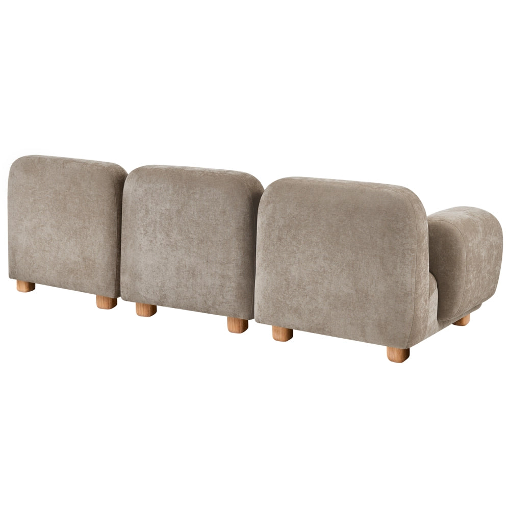 Divano componibile a 3 posti in tessuto due moduli angolari gambe in legno beige stile moderno