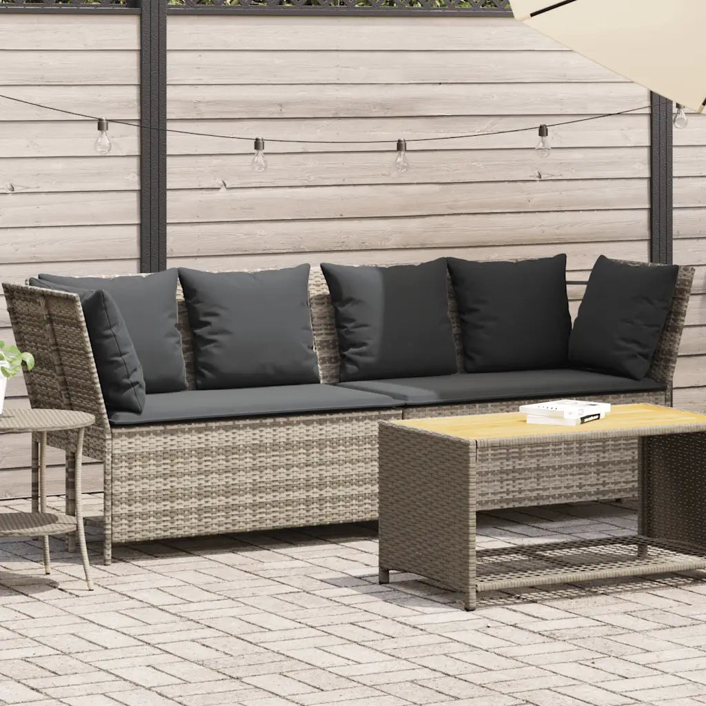 Divano da Giardino con Cuscini in Polyrattan Grigio Chiaro