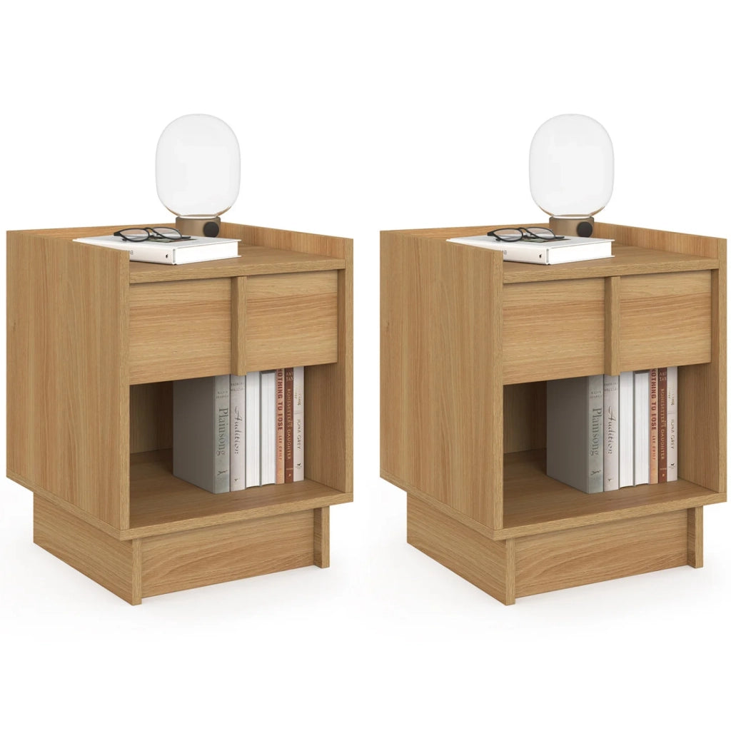 IDMarket - Set di 2 comodini ROSIE, 1 cassetto e 1 nicchia dal design minimalista in faggio