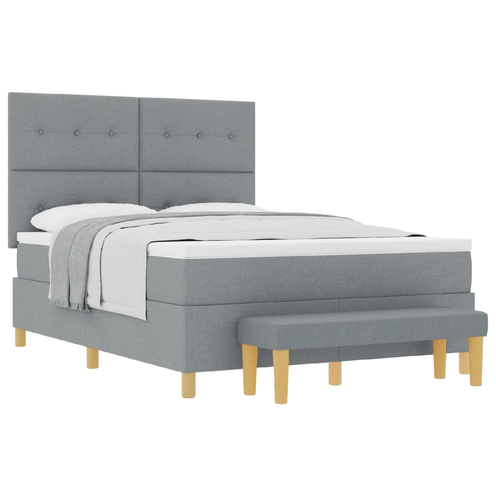 Letto a Molle  con Materasso e Panchetta Grigio Chiaro 160x200 cm Tessuto