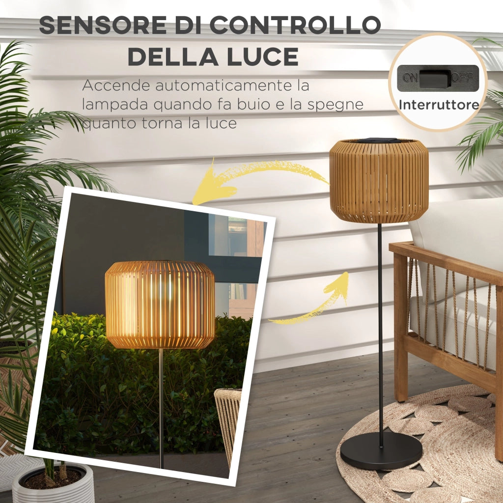 Lampada Solare da Giardino Ø34x130 cm con Illuminazione LED in Acciaio e Rattan PE Giallo