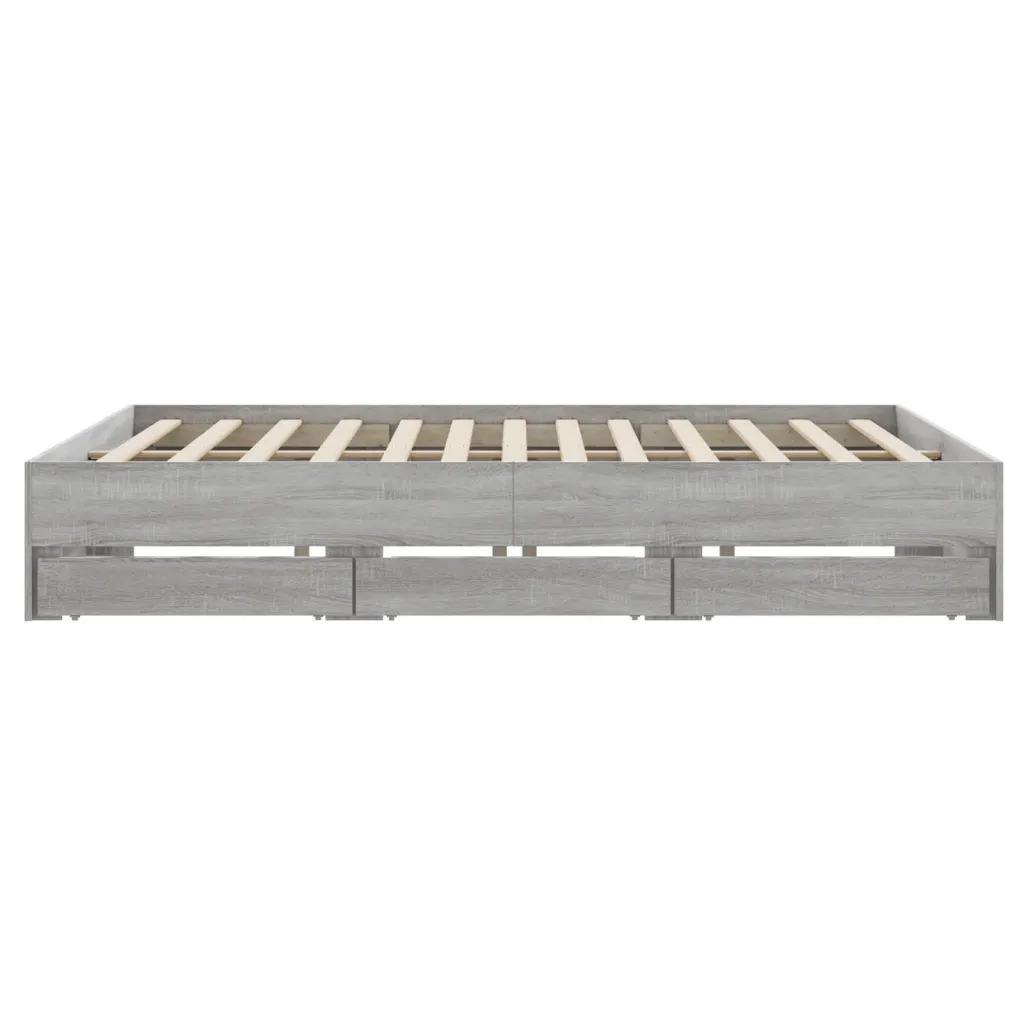 Letto matrimoniale | Letto per adulti | Giroletto Cassetti Grigio Sonoma 200x200 cm Legno Multistrato
