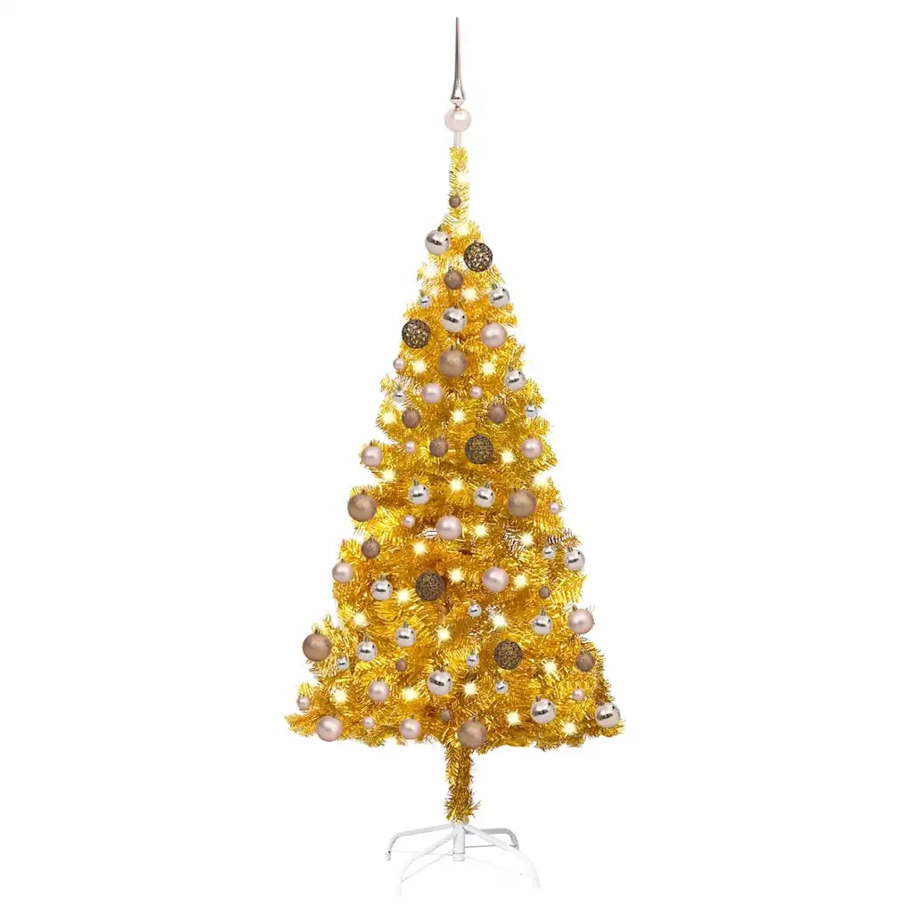 Albero di Natale Preilluminato con Palline Oro 120 cm PET 3077603