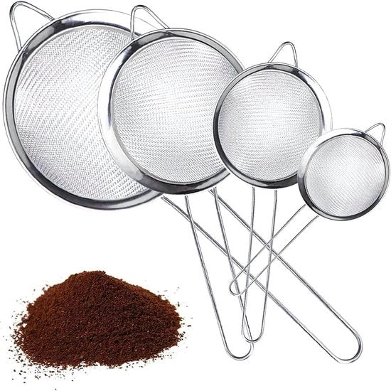 Set di 4 setole da cucina, setola da cucina in acciaio inossidabile di alta qualità, setola per cucina, acciaio inossidabile, per lo scolamento, l'imbottigliamento e lo sciacquaggio di verdure, pasta e tè, con rete in materiale resistente