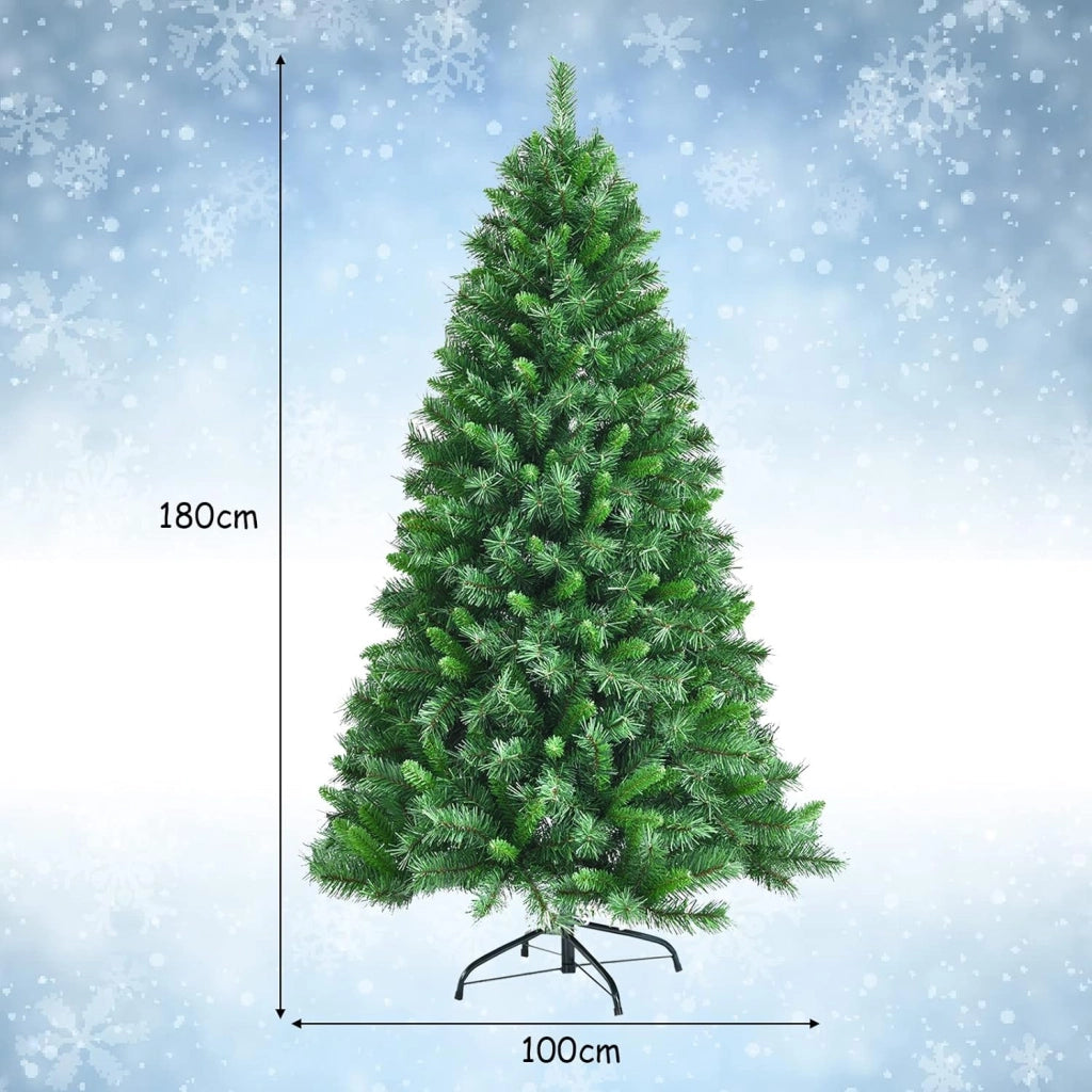 Albero di Natale Artificiale 180 cm, con 645 Rami, Base Pieghevole di Metallo, Verde, per Uso Domestico e Commerciale