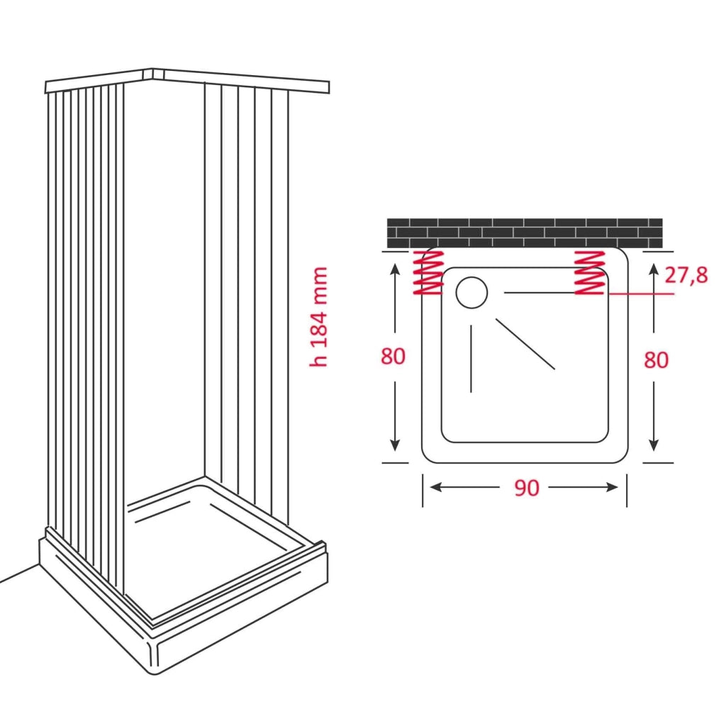 Box Doccia a soffietto a 3 lati cm 80 x 90 x 80 - H.184 - con apertura RIDUCIBILE - CR