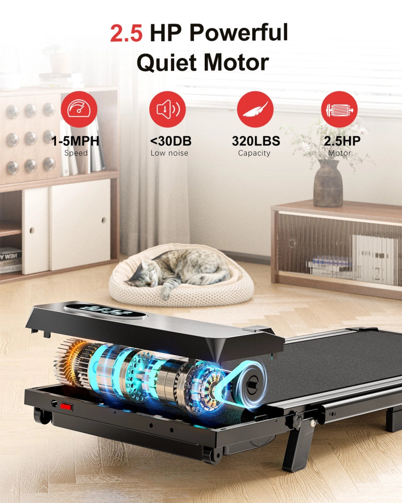 Tapis Roulant Elettrico Pieghevole 1-8 km/h - RATTANTREE - con Inclinazione, Display a LED, Supporto per Tablet - Portante 145kg - Nero