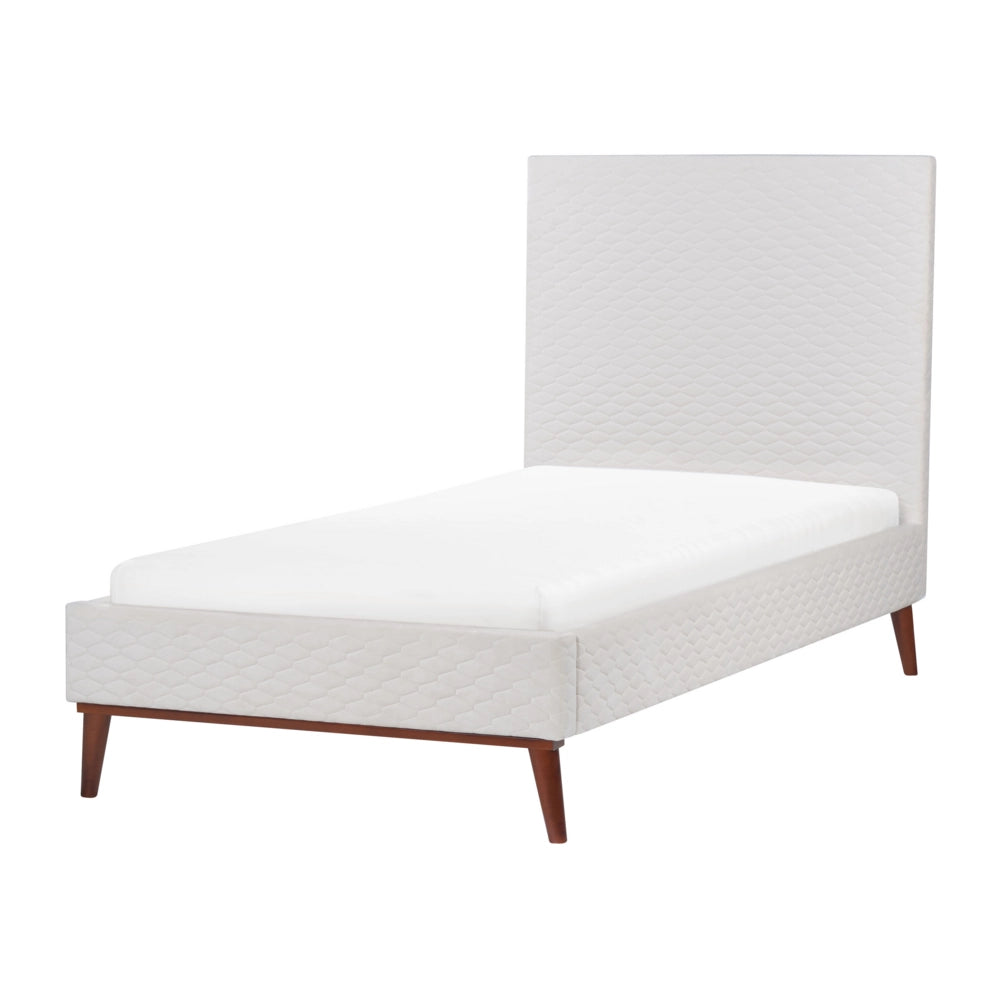 Letto imbottito in velluto bianco sporco 90 x 200 con struttura imbottita a nido d'ape trapuntato stile classico