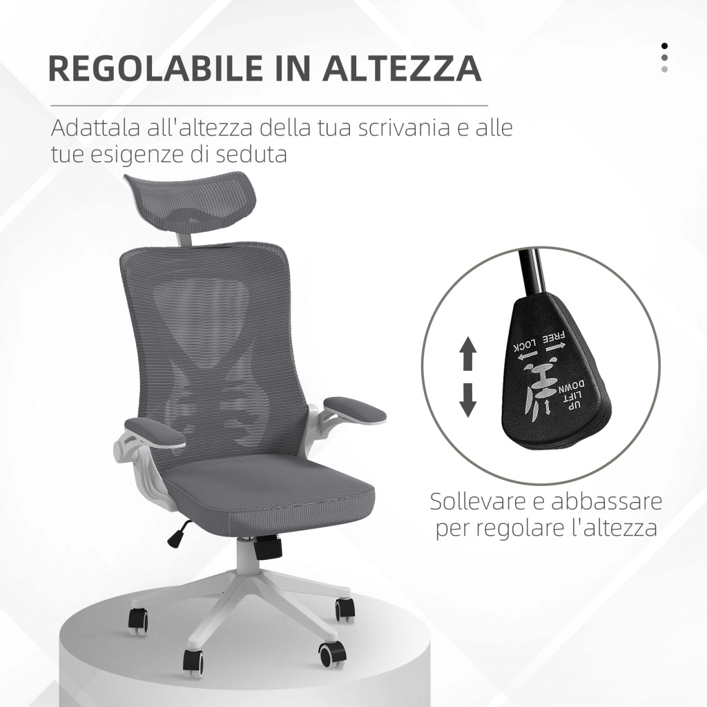 Easycomfort Sedia da Ufficio ad Altezza Regolabile con Supporto Lombare e Braccioli Ribaltabili, 65x64x120-130 cm