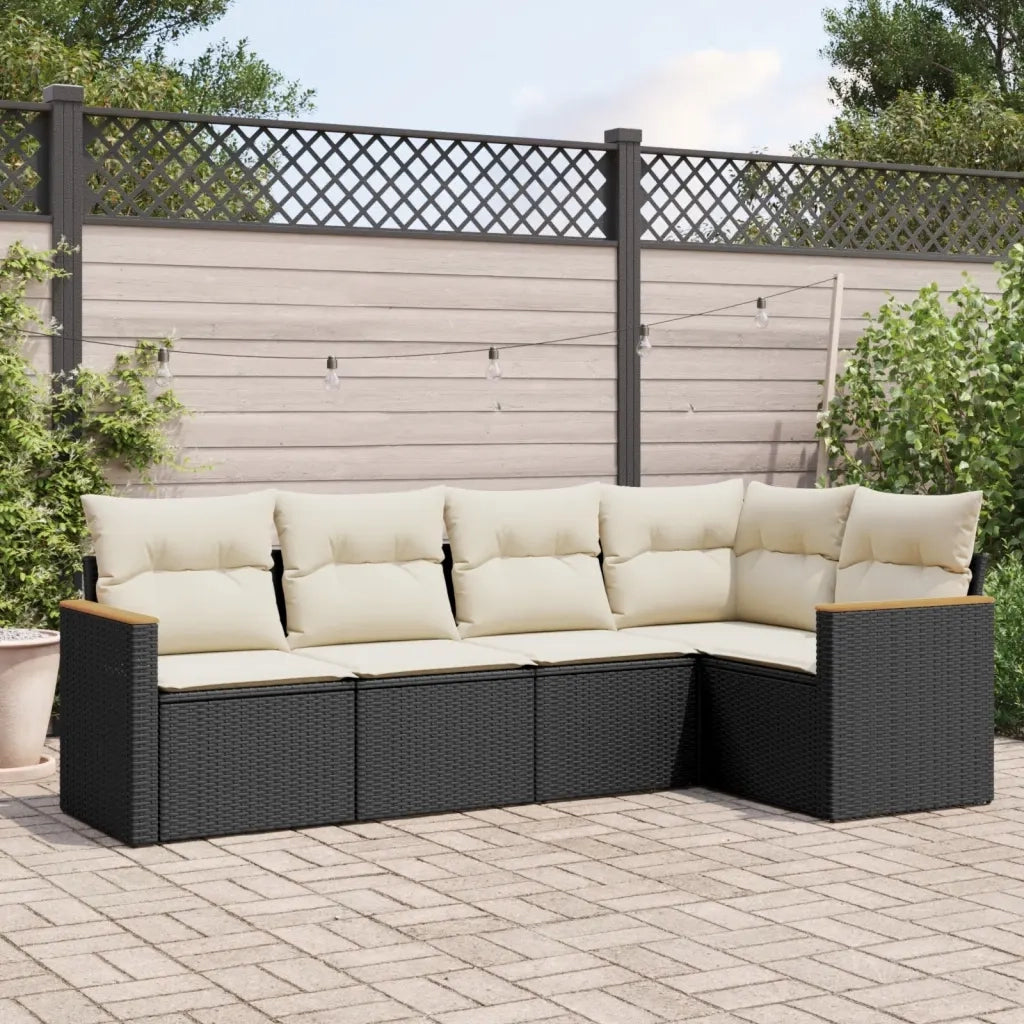 Set Divani da Giardino 5 pz con Cuscini in Polyrattan Nero 3258346