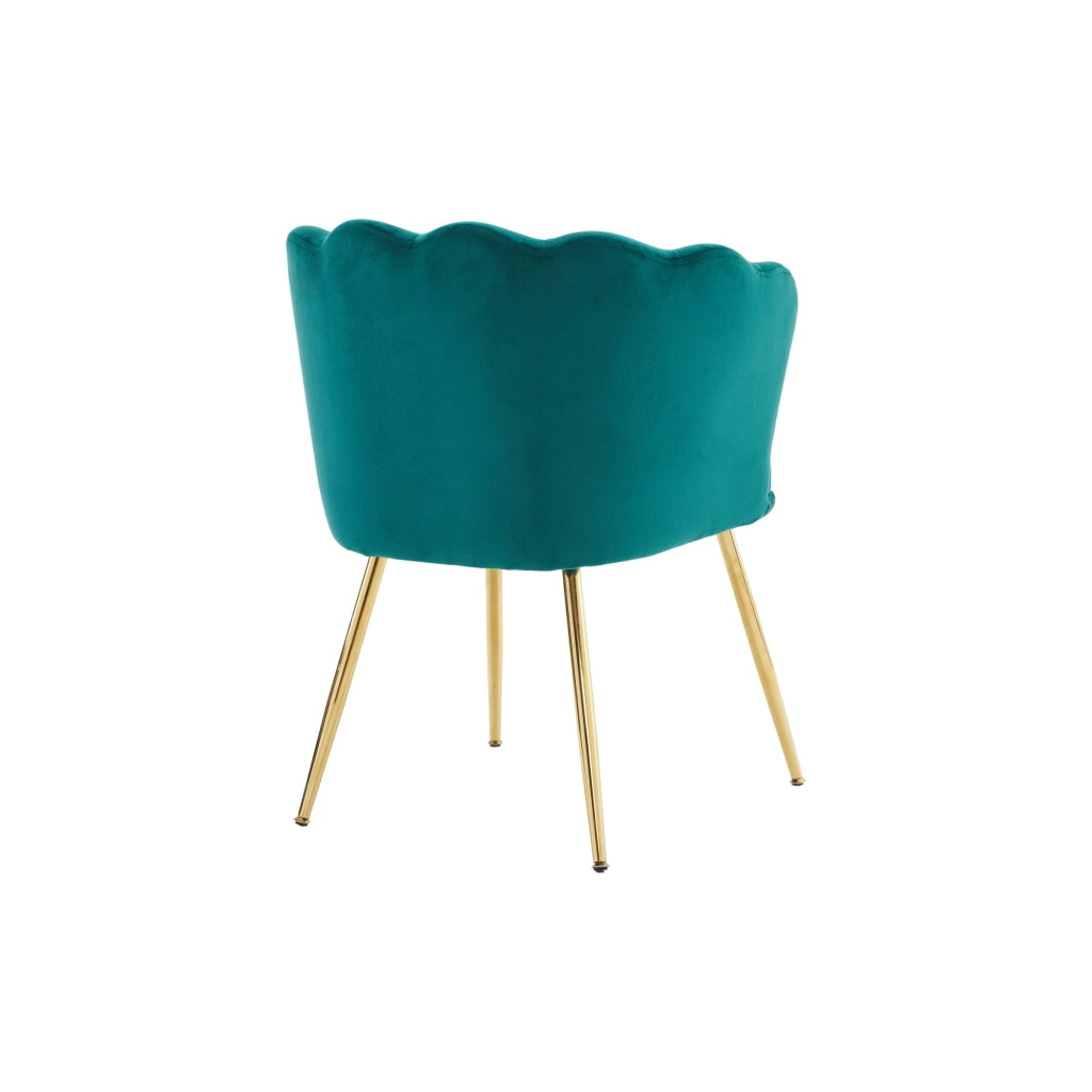 Poltrona Set di 2 Sedie Imbottite con Schienale a Petali, Cuscini e Gambe in Metallo Dorato, in Velluto Verde