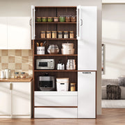 Credenza e madia con 2 cassetti e ripiani regolabili, per cucina e soggiorno, in MDF, bianco noce, 100 × 40 × 200 cm