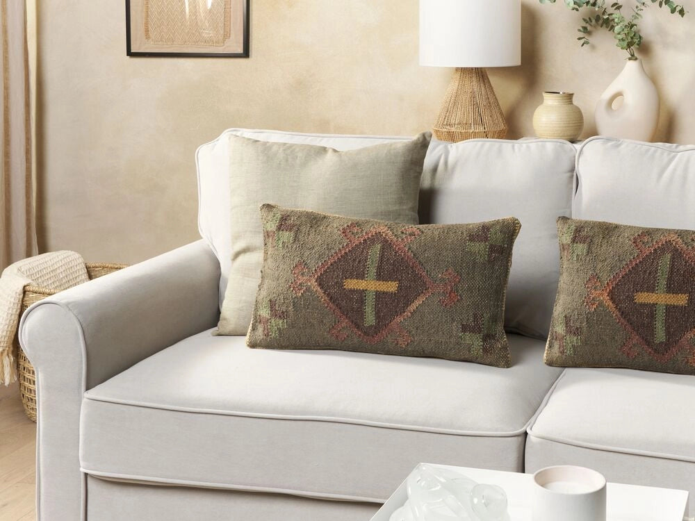 Set di 2 cuscini in iuta multicolore 30 x 50 cm stile orientale etnico kilim camera da letto soggiorno