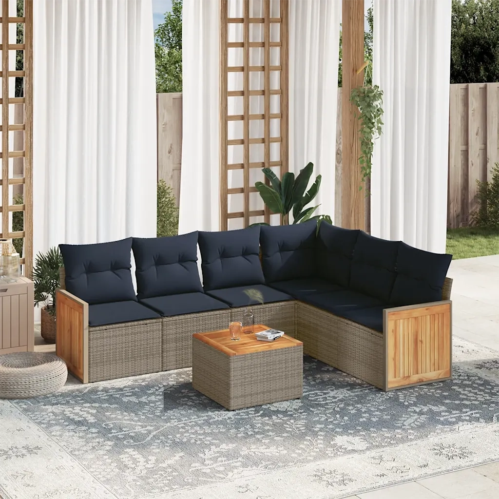 Set Divani da Giardino 7 pz con Cuscini Grigio in Polyrattan 3227692