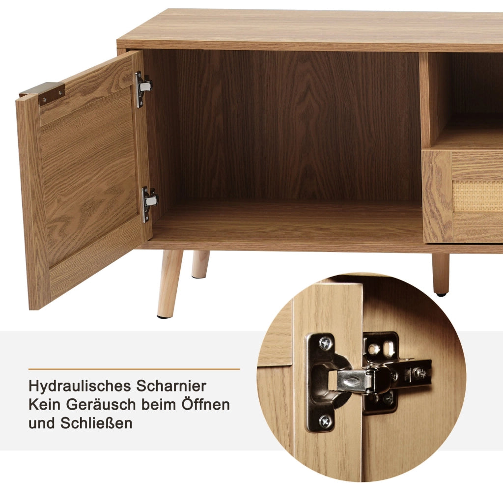 Mobile TV in rovere 200×37×49 cm con rattan sintetico e 2 cassetti