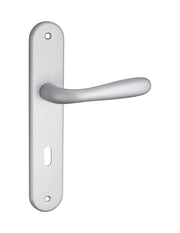 Coppia di maniglie Goccia E 195 con piastra e foro per chiave, cromo satinato - THIRARD