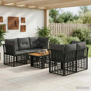 Set Divano da Giardino 6 pz Nero e Grigio scuro polyrattan 3437833