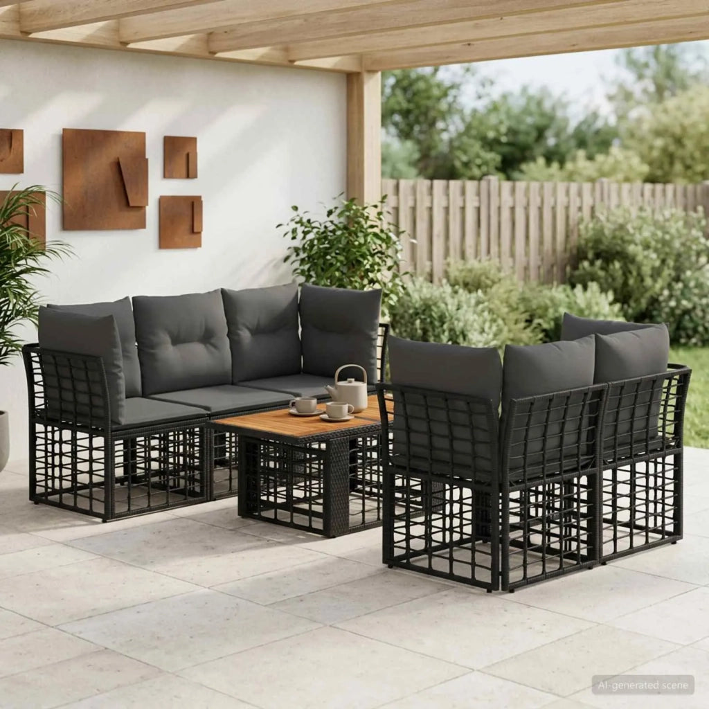 Set Divano da Giardino 6 pz Nero e Grigio scuro polyrattan 3437833
