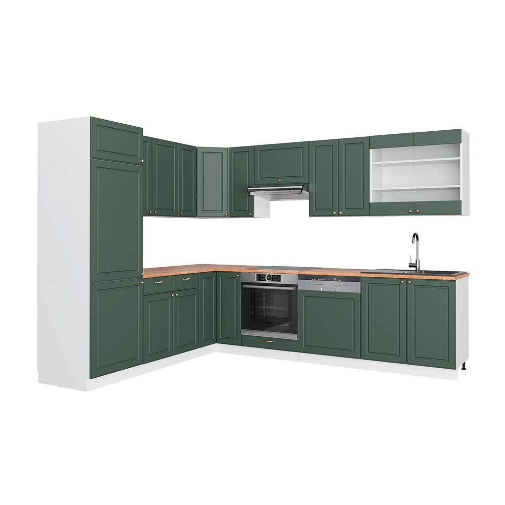 Cucina angolare completa Fame-Line Verde-oro rustico/Bianco 287 x 60 cm, PL Rovere Vicco