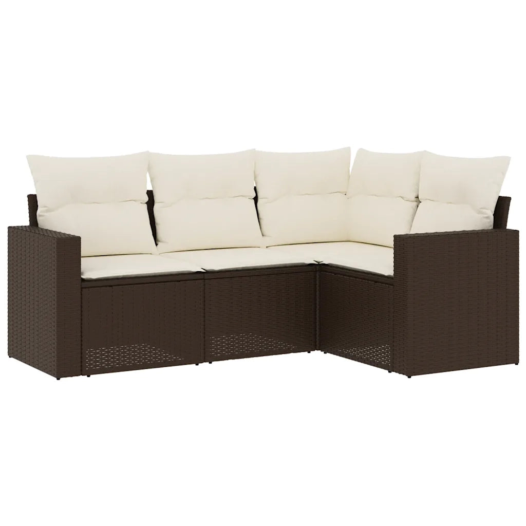 Set Divano da Giardino 4 pz con Cuscini Marrone in Polyrattan