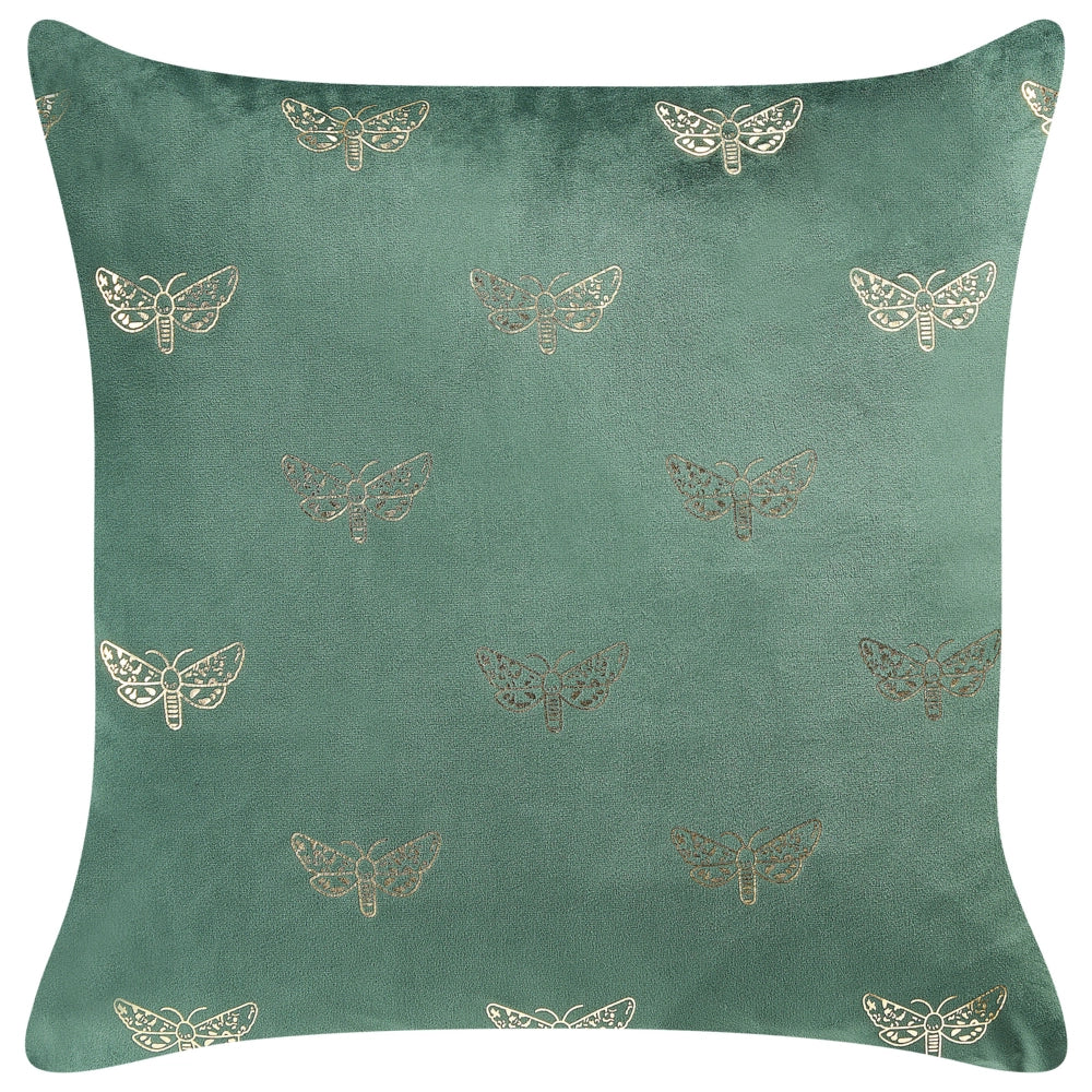 Set di 2 cuscini sparsi in velluto verde 45 x 45 cm Cuscino da lancio con motivo a farfalla Sfoderabile con imbottitura