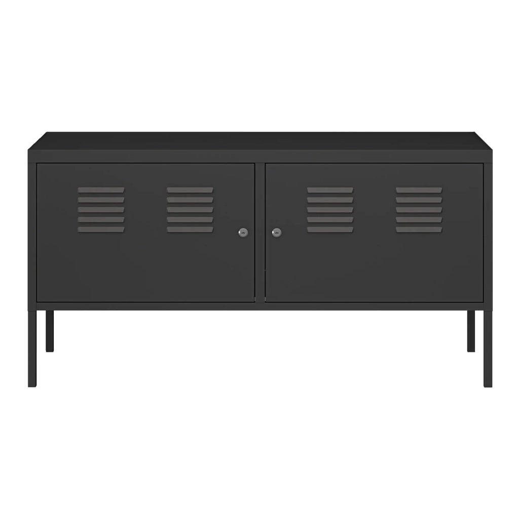 Credenza cassettiera mobile contenitore per soggiorno ingresso camera da letto con 2 ante 118 x 40 x 60 cm acciaio nero opaco 03_0009039