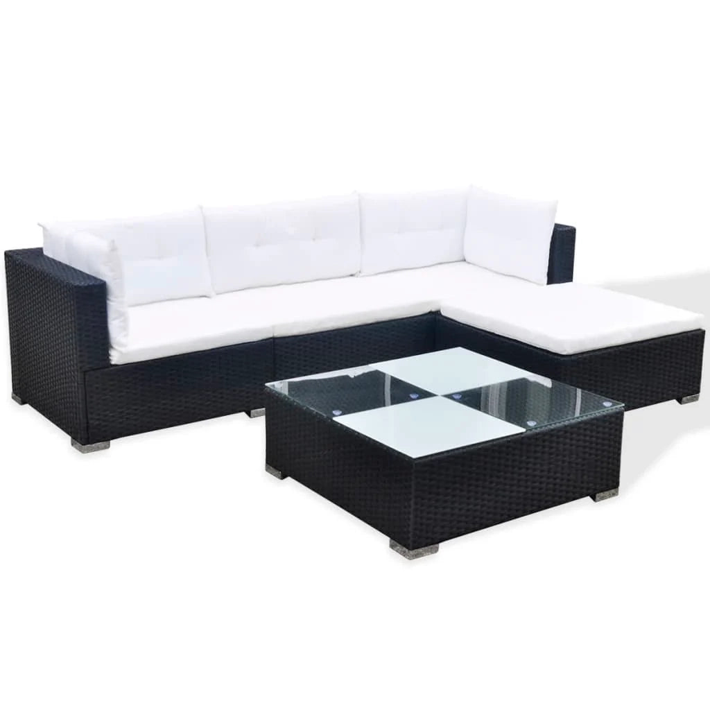 Set di mobili da giardino mobili da esterno 5 pezzi con cuscini resina intrecciata nera 02_0016482