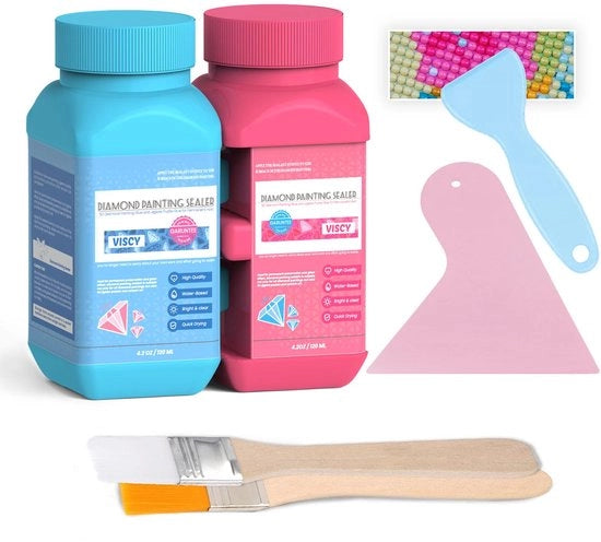 Laccante per pittura con diamanti, set di laccatura per pittura con diamanti con 240 ml di laccatura, 2 spatole in silicone e 2 pennelli per una fissazione duratura e effetto lucido per pittura con diamanti e puzzle.