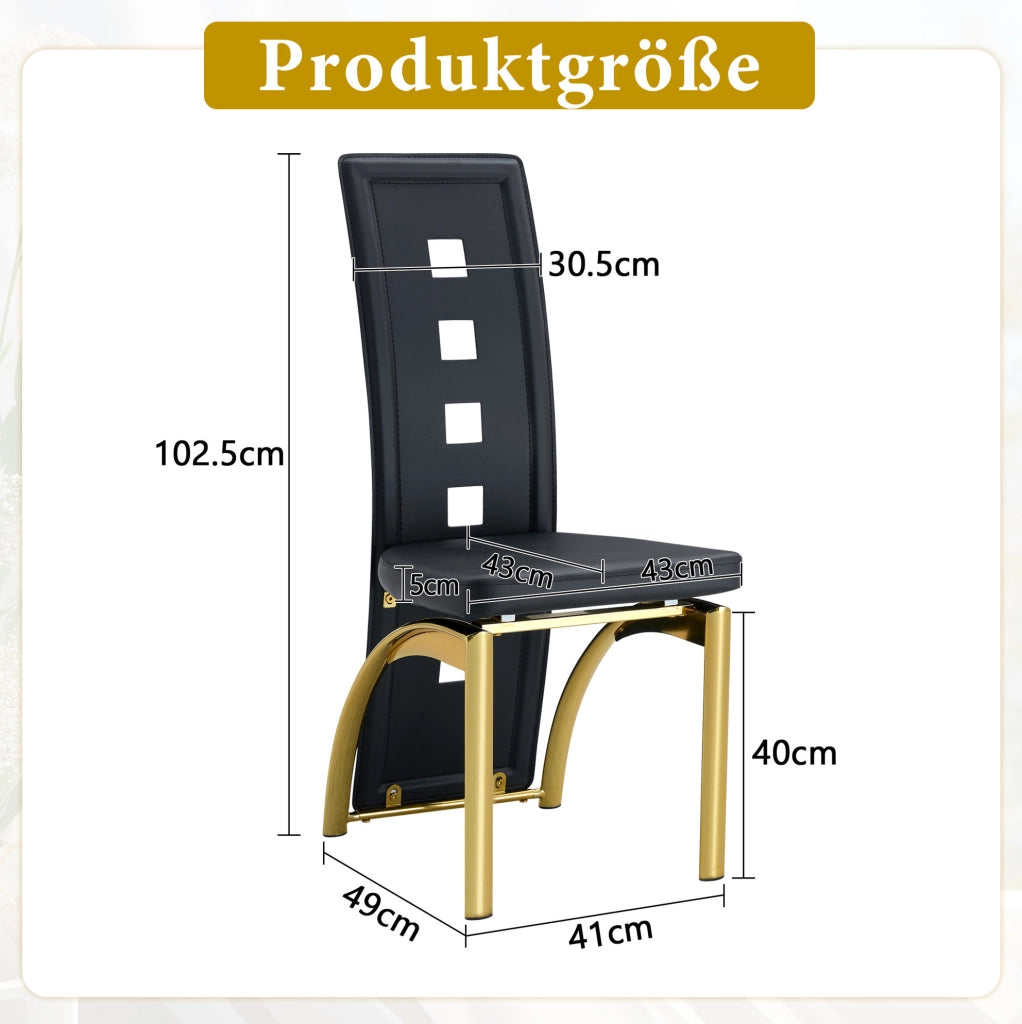 Set di 2 sedie da pranzo nere e oro in PU e metallo