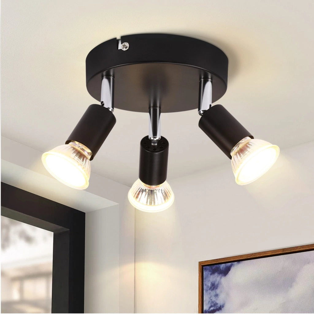 ZMH Faretto da soffitto neri 3 luci GU10 regolabili stile industriale metallo per cucine camere letto sale pranzo