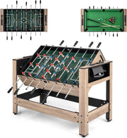 2 in 1 Calcio Balilla, Tavolo da Biliardo con 2 Palline, Stecche Triangolo Spazzola e Gessetti, Tavolo Multigioco per Casa Sala Giochi e Feste